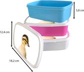Lunch box Rose - Lunch box - Boîte à pain - Canard - Jaune - Animaux - Nature - 18x12x6 cm - Enfants - Fille