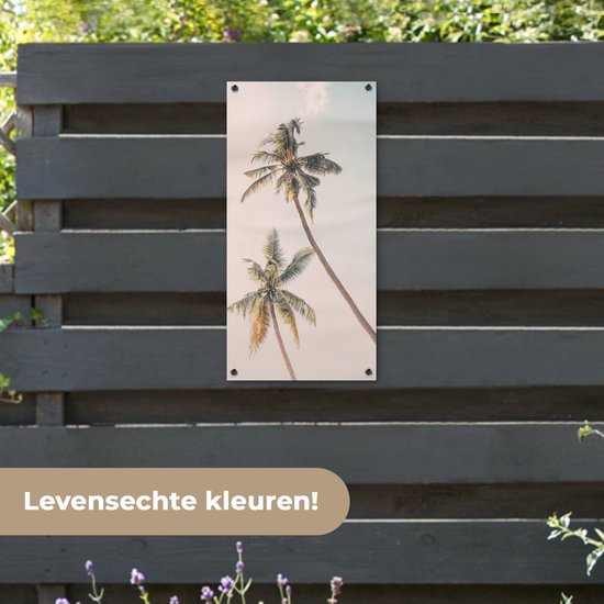 Tuinposter 40x80 cm - Tuindecoratie Palmbomen - Lucht - Natuur - Wolken - Poster voor in de tuin - Buiten decoratie - Schutting tuinschilderij - Tuindoek muurdecoratie - Wanddecoratie balkondoek