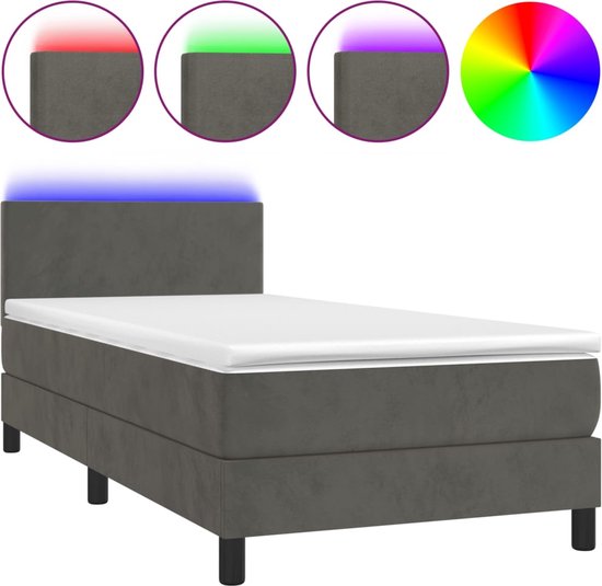 vidaXL - Boxspring - met - matras - en - LED - fluweel - donkergrijs - 100x200 - cm