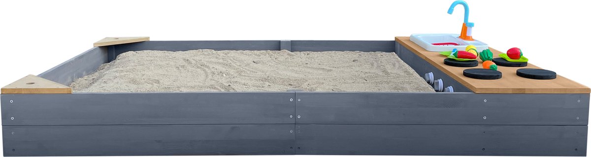 AXI Kelly Zandbak met Speelkeuken Grijs/bruin - Wastafel incl. 17-delige accessoire-set - Inclusief afdekzeil en gronddoek — afbeelding 8