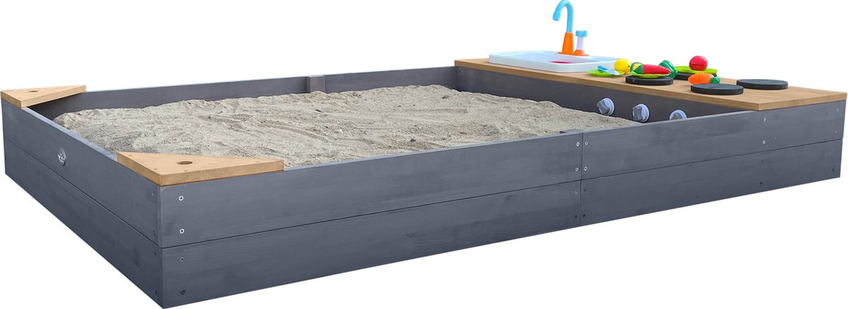 AXI Kelly Zandbak met Speelkeuken Grijs/bruin - Wastafel incl. 17-delige accessoire-set - Inclusief afdekzeil en gronddoek — afbeelding 15