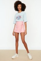 Trendyol Mini Hoge taille Korte rok Roze geweven korte rok met veters en oogjes Detail TWOAW21SR0038.