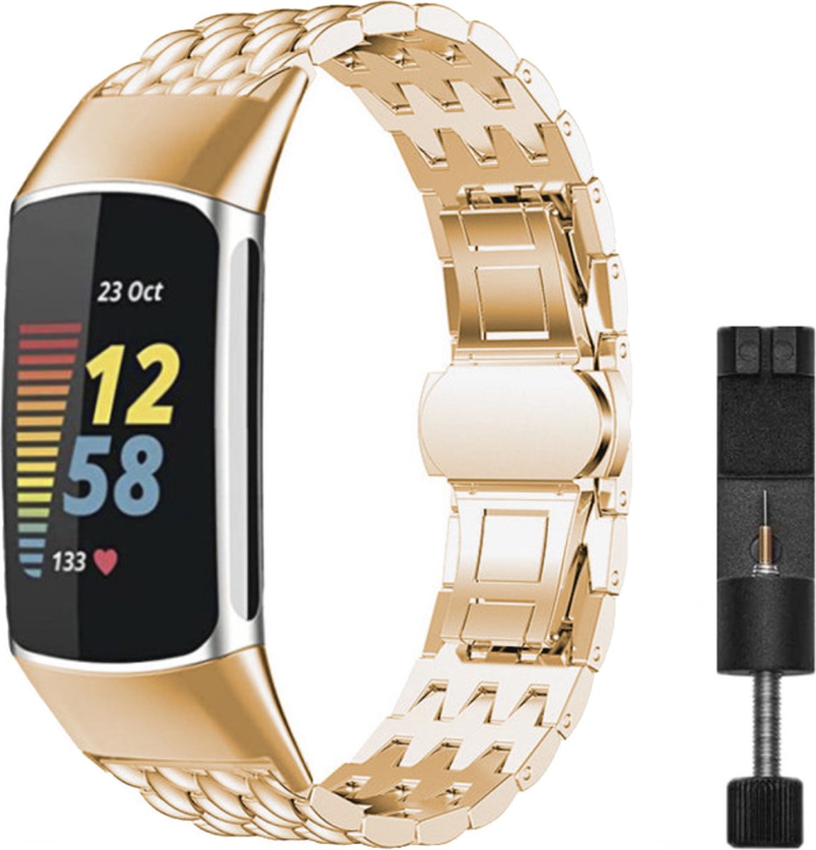MY PROTECT - Luxe Metalen Draken Bandje Geschikt Voor Fitbit Charge 5 / Charge 6 - Schakel Band - Rosé