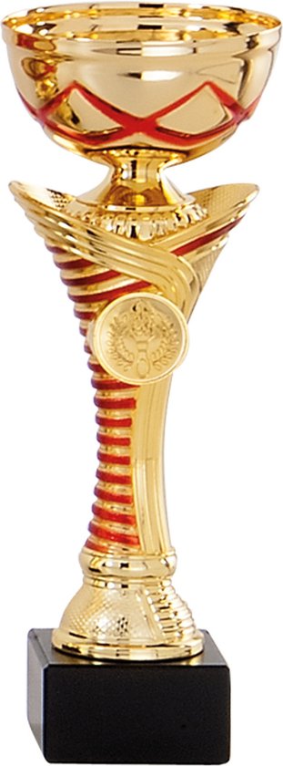 Trophée/coupe - lignes rouges - or - métal - 22 x 8 cm - prix sportif | bol