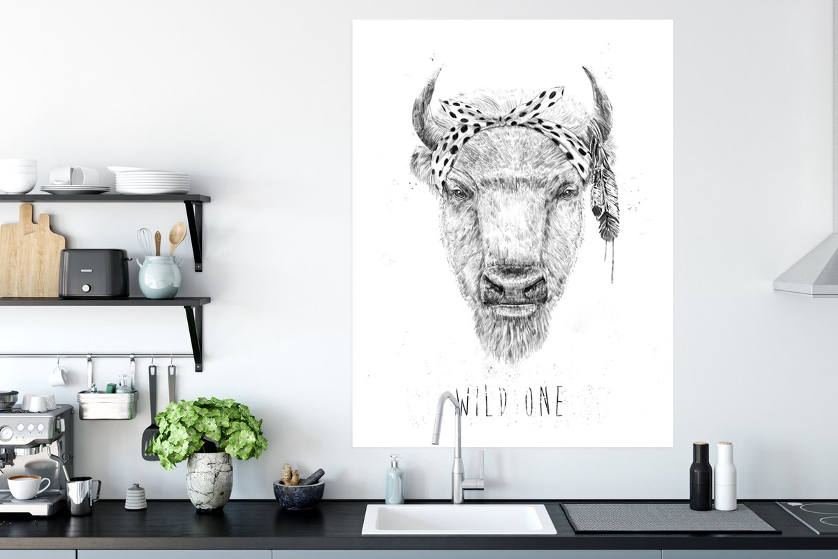 Poster Stier - Wild one - Hoofdband - Stippen - 90x120 cm