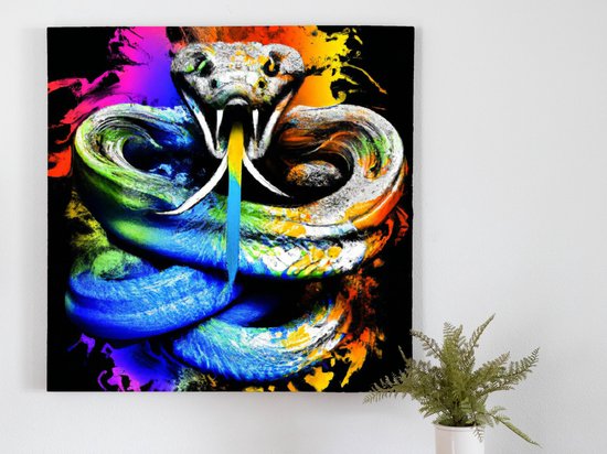 Rainbow Serpent Splatter kunst - 80x80 centimeter op Canvas | Foto op Canvas - wanddecoratie