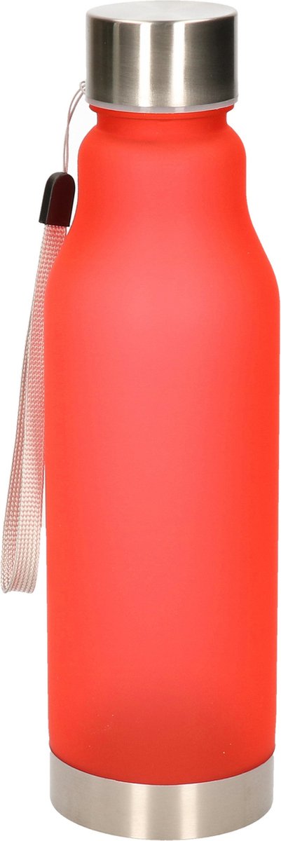 Waterfles/drinkfles/sportfles - rood - kunststof - rvs - 600 ml