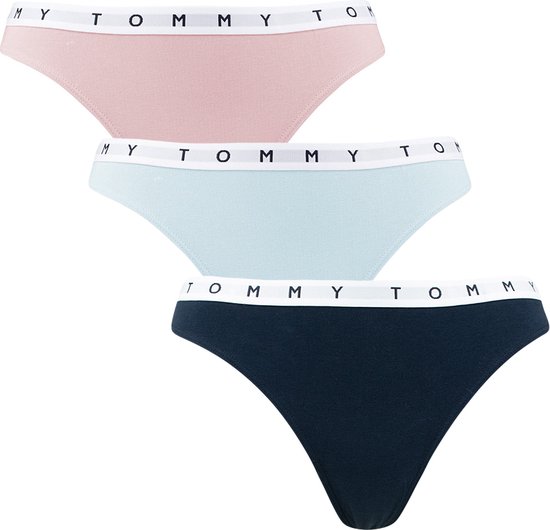 Tommy Hilfiger dames 3P strings basic blauw & roze - XS | bol.com