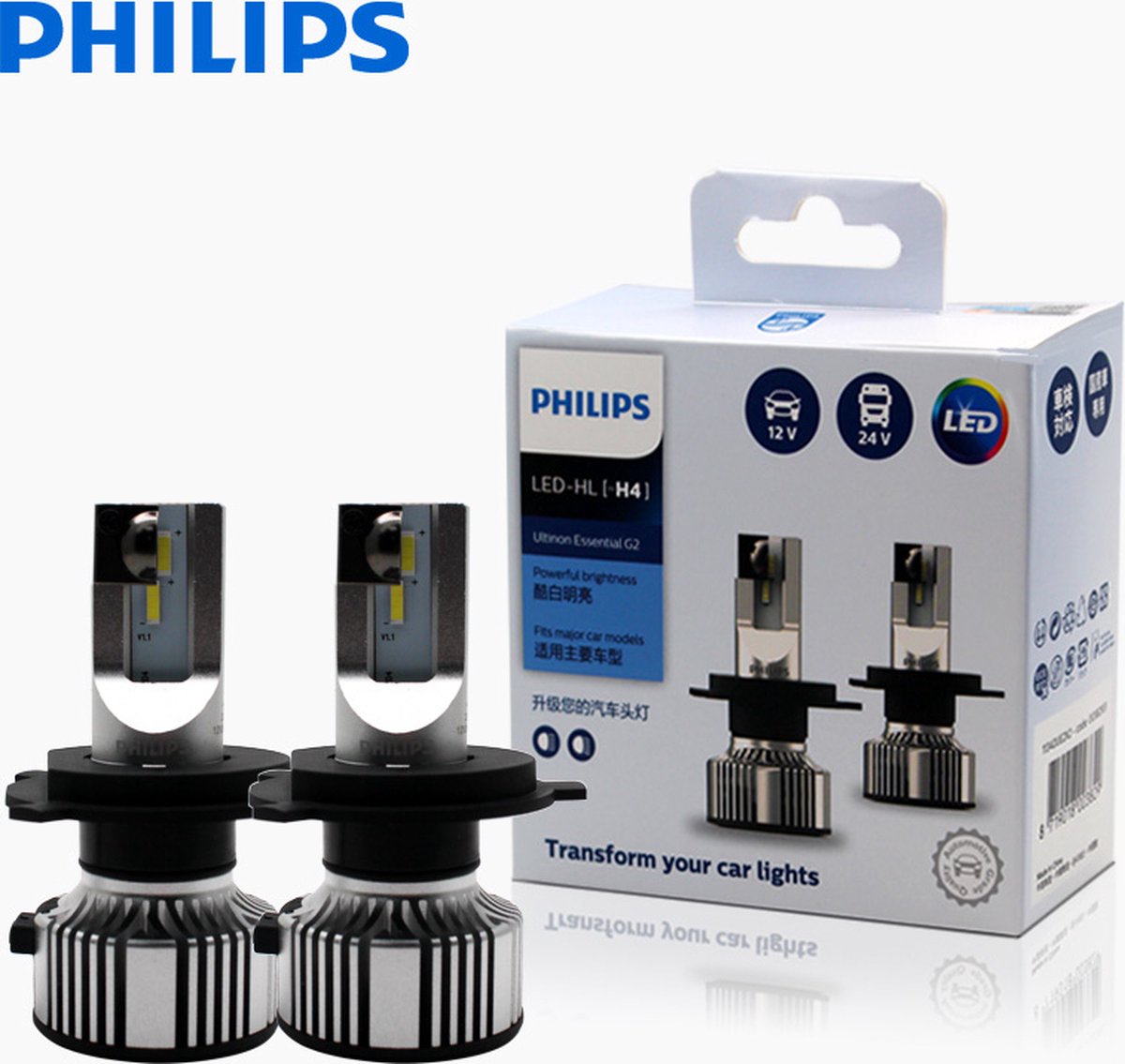 Philips H4 Ultinon LED 6500K Koplampen Dimlicht 12-24v Wit (set)