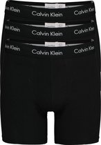 Calvin Klein Cotton Stretch boxer brief (3-pack) - heren boxers extra lang - zwart met zwarte tailleband - Maat: M