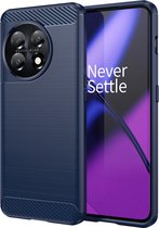 OnePlus 11 Hoesje - MobyDefend TPU Gelcase - Geborsteld Metaal + Carbonlook - Blauw - GSM Hoesje - Telefoonhoesje Geschikt Voor OnePlus 11