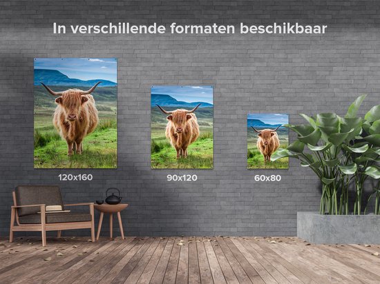 Gards Tuinposter Schotse Hooglander in de Wei - Kleur - 120x160 cm - Tuindoek - Tuindecoratie - Wanddecoratie buiten - Tuinschilderij