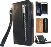 Zwarte Wallet / Book Case / Boekhoesje/ Telefoonhoesje / Hoesje iPhone 7 met aparte pasjesflip en rits voor kleingeld