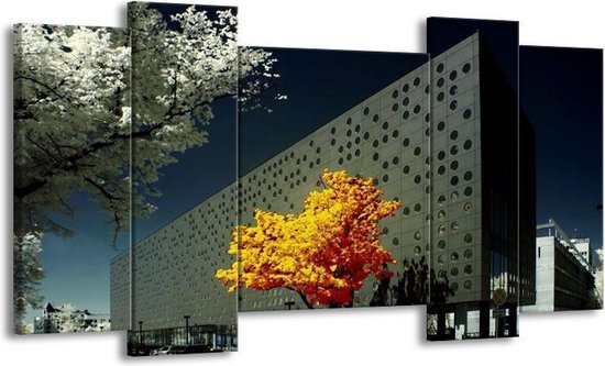 Arbre de peinture sur toile | Jaune, gris, blanc | 120x65 5 Liège