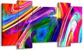 GroepArt - Schilderij - Abstract - Groen, Paars, Geel - 120x65 5Luik - Foto Op Canvas - GroepArt 6000+ Schilderijen 0p Canvas Art Collectie - Wanddecoratie