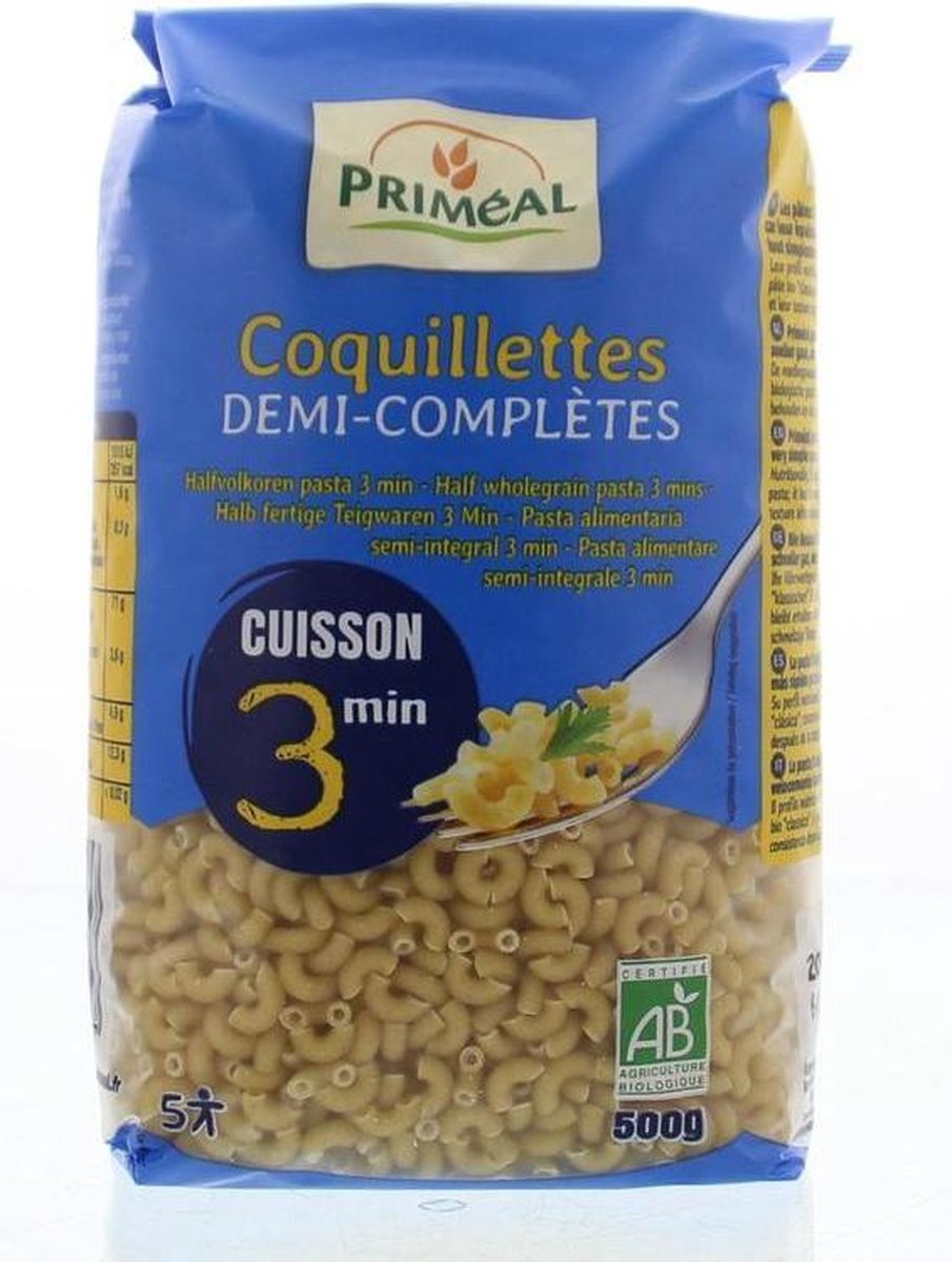 Primeal Halfvolkoren elleboogjes snelkook 3 minuut bio 500g
