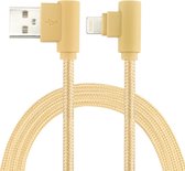 25cm nylon weefstijl USB naar 8-pins dubbele elleboog oplaadkabel, voor iPhone XR / iPhone XS MAX / iPhone X & XS / iPhone 8 & 8 Plus / iPhone 7 & 7 Plus / iPhone 6 & 6s & 6 Plus & 6s Plus / iPad (Goud)
