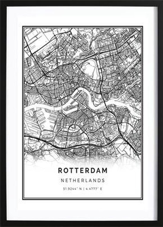 Graden Celsius Hertogin maaien Rotterdam Kaart Poster (21x29,7cm) - Wallified - Steden - Poster - Zwart  Wit - Print -... | bol.com