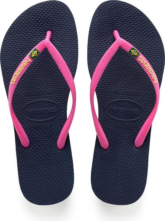 Havaianas slippers slim brasil logo navy blauw/roze - Maat 37/38 | bol.com