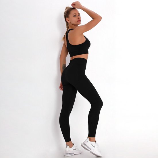 SUNMOOL - Sportlegging High Waist - Sportlegging - Dames Sportlegging - Legging - Hight Waist - Yogalegging - Sport Broek & Bra Set - Zwart - Maat: S van SUNMOOL — afbeelding 4