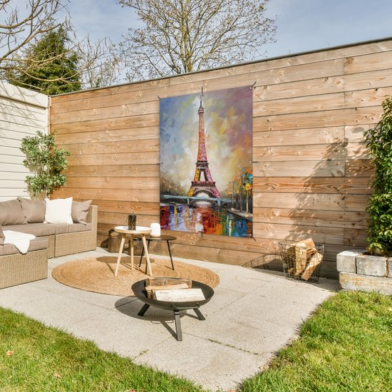 Affiche de jardin - Toile de jardin - Posters de jardin extérieur - Tour Eiffel - Tableau - Peinture à l'huile - Paris - 90x120 cm - Jardin