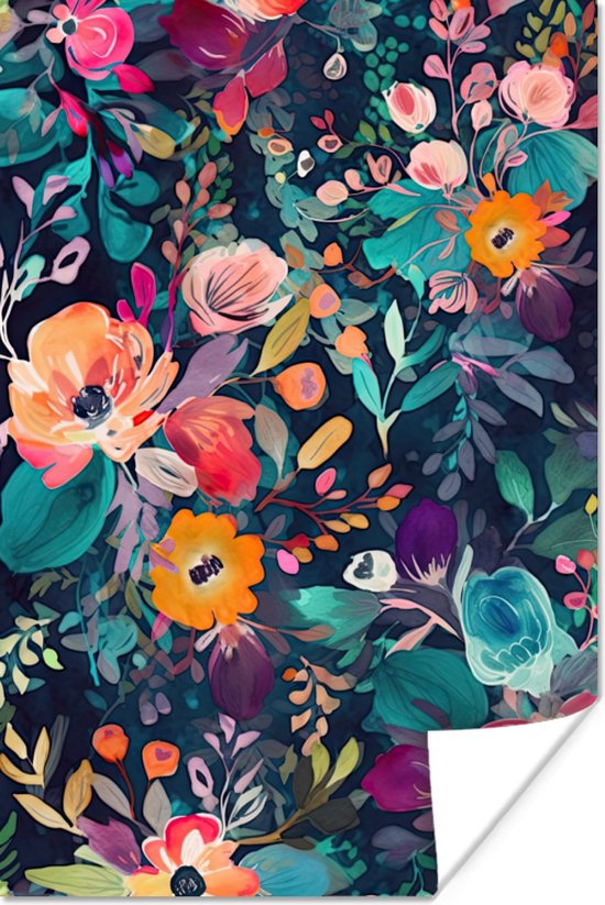 Poster Coloré - Fleurs - Art - Nature - Hippie - 120x180 cm XXL
