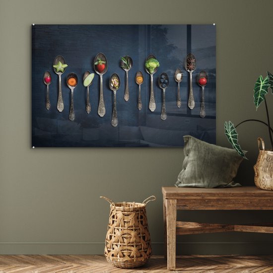 Peinture sur Verre - Herbes sur Cuillères en Argent - 120x80 cm - Peintures sur Verre Peintures - Photo sur Glas