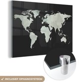 MuchoWow® Glasschilderij 120x80 cm - Schilderij acrylglas - Wereldkaart - Grijs - Zwart - Foto op glas - Schilderijen