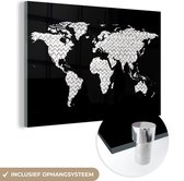 MuchoWow® Glasschilderij 30x20 cm - Schilderij acrylglas - Wereldkaart - Wit - Grijs - Foto op glas - Schilderijen
