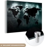 MuchoWow® Glasschilderij 120x80 cm - Schilderij acrylglas - Wereldkaart - Zwart - Wit - Foto op glas - Schilderijen