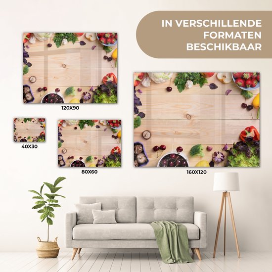 MuchoWow® Peinture sur verre 120x90 cm - Peinture sur verre acrylique - Fruits - Fraises - Paprika - Cuisine - Photo sur verre - Peintures