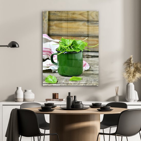 Une tasse verte d'oseille avec l'oseille verte Plexiglas 60x80 cm - Tirage photo sur Glas (décoration murale en plexiglas)