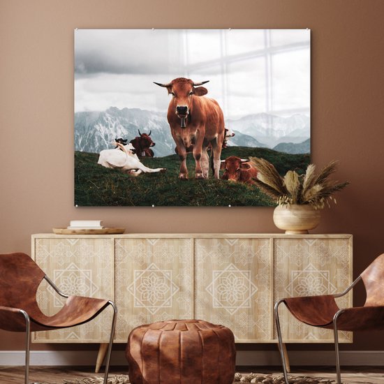 MuchoWow® Peinture sur verre 120x90 cm - Peinture sur verre acrylique - Animaux - Vache - Berg - Photo sur verre - Peintures