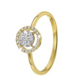 Lucardi Dames Ring entourage 27 diamanten 0,13ct - Ring - Cadeau - 14 Karaat Goud - Geelgoud