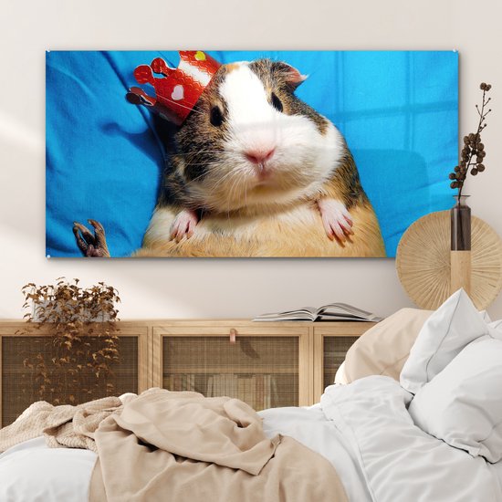 MuchoWow® Peinture sur verre 120x60 cm - Peinture sur verre - Cochon d'Inde - Drôle - Kroon - Enfants - Garçons - Filles - Enfant - Photo sur verre acrylique - Peintures