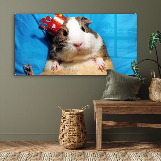 MuchoWow® Peinture sur verre 120x60 cm - Peinture sur verre - Cochon d'Inde - Drôle - Kroon - Enfants - Garçons - Filles - Enfant - Photo sur verre acrylique - Peintures