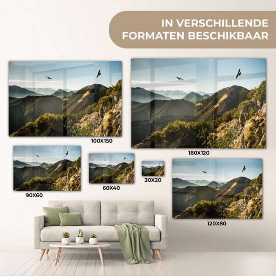 Peinture sur verre - Alpes - Vogels - Forêt - 150x100 cm - Peintures acryliques - Photo sur Glas