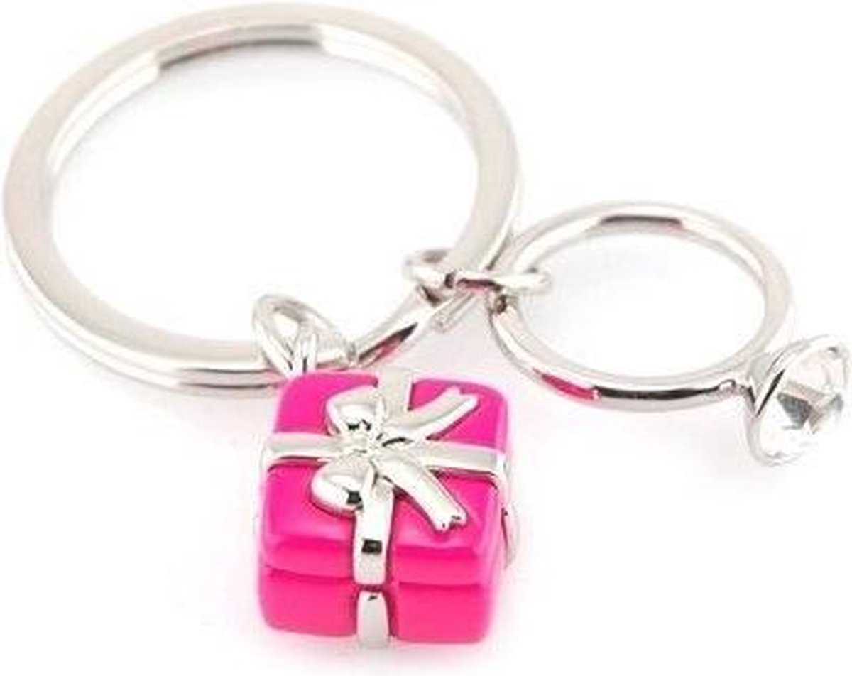 Metalmorphose sleutelhanger cadeautje met ring - Roze