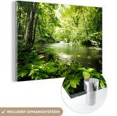 MuchoWow® Glasschilderij 150x100 cm - Schilderij acrylglas - Bos - Boom - Water - Foto op glas - Schilderijen
