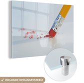 MuchoWow® Glasschilderij 150x100 cm - Schilderij acrylglas - Slijtage van een potloodgum - Foto op glas - Schilderijen