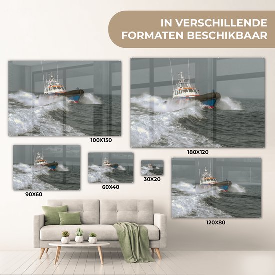 MuchoWow® Peinture sur verre - Un canot de sauvetage en mer - 150x100 cm - Peintures sur verre acrylique - Photo sur Glas