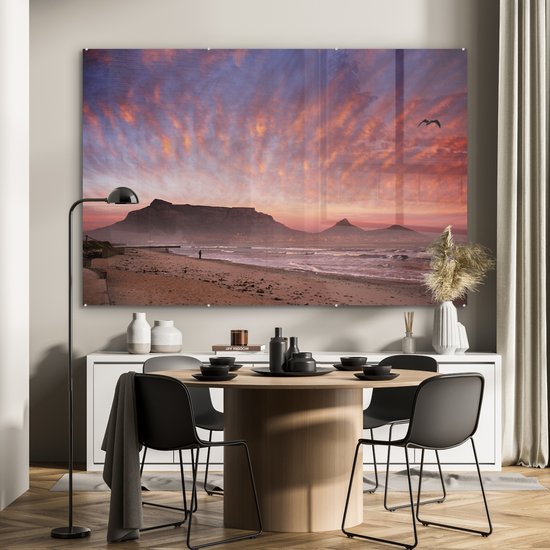 Fleurs jaunes pour Table Mountain en Afrique Plexiglas 180x120 cm - Tirage photo sur Glas (décoration murale plexiglas) XXL / Groot format!