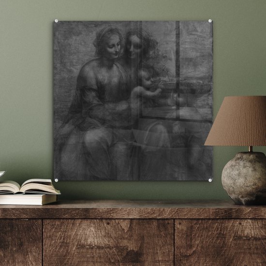 MuchoWow® Peinture sur verre 50x50 cm - Peinture sur verre acrylique - Marie avec l'enfant et Sainte Anne - Leonardo de Vinci - Photo sur verre - Peintures