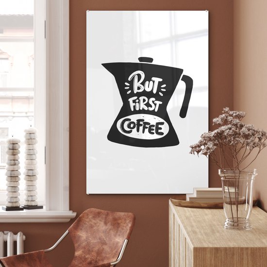 MuchoWow® Peinture sur verre 60x90 cm - Peinture acrylique sur verre - Cafetière - Café - Citations - Photo sur verre - Peintures