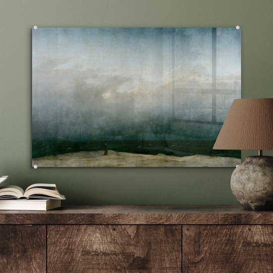 MuchoWow® Peinture sur Verre - Moine au Bord de la Mer - Peinture de Caspar David Friedrich - 60x40 cm - Peintures sur Verre Acrylique - Photo sur Glas