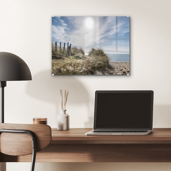 MuchoWow® Tableau sur verre 40x30 cm - Tableau sur verre acrylique - Soleil - Nuages ​​- Plage - Photo sur verre - Décoration murale salon - Décoration murale chambre - Peintures