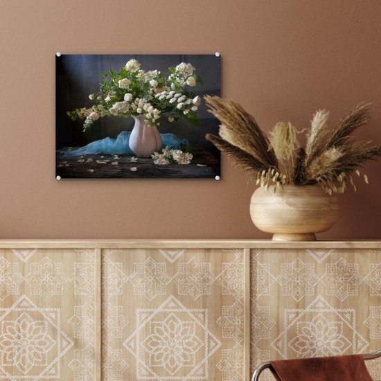 MuchoWow® Glasschilderij 40x30 cm - Schilderij acrylglas - Bloemen - Wit - Stilleven - Foto op glas - Schilderijen