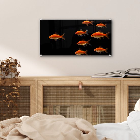 MuchoWow® Peinture sur verre 40x20 cm - Peinture sur verre acrylique - Poisson rouge - Animaux - Zwart - Photo sur verre - Peintures