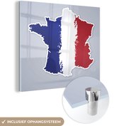 MuchoWow® Glasschilderij 90x90 cm - Schilderij acrylglas - Een illustratie van Frankrijk in de kleuren van de vlag - Foto op glas - Schilderijen