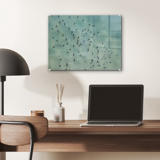 MuchoWow® Peinture sur verre 40x30 cm - Peinture sur verre acrylique - Vue de dessus des oiseaux au-dessus de la mer - Photo sur verre - Peintures
